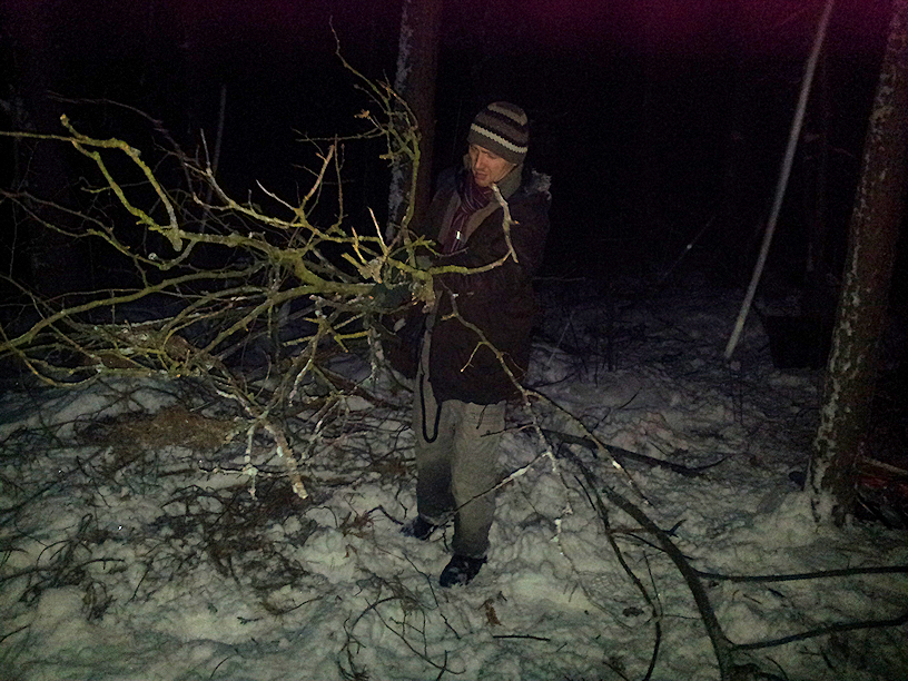 Paweł zbiera gałęzie